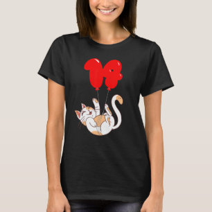 Camiseta Gato Feliz Aniversário de 14 anos Festa de Balões