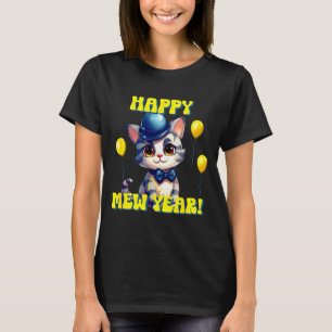 Camiseta Gato Feliz Ano Novo Ano Novo Engraçado Festa de An