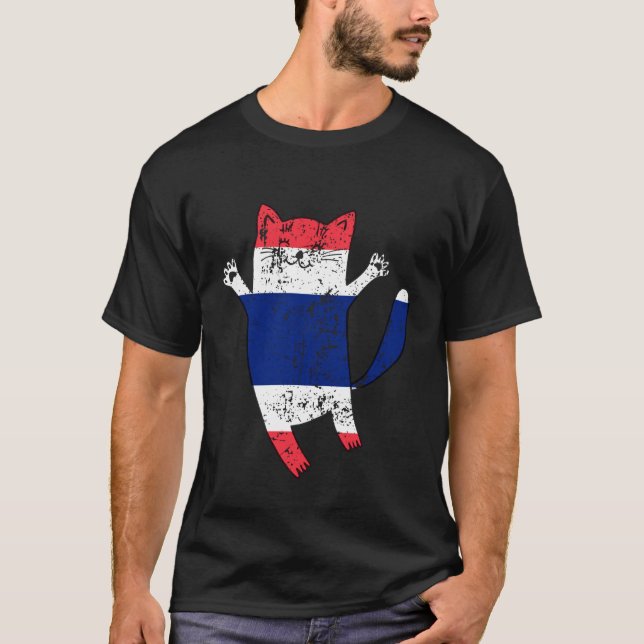 Camiseta Gato Feliz Bandeira Tailândia (Frente)