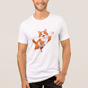 Camiseta Gato Feliz Brincadeira Pulando No Ar Alegre
