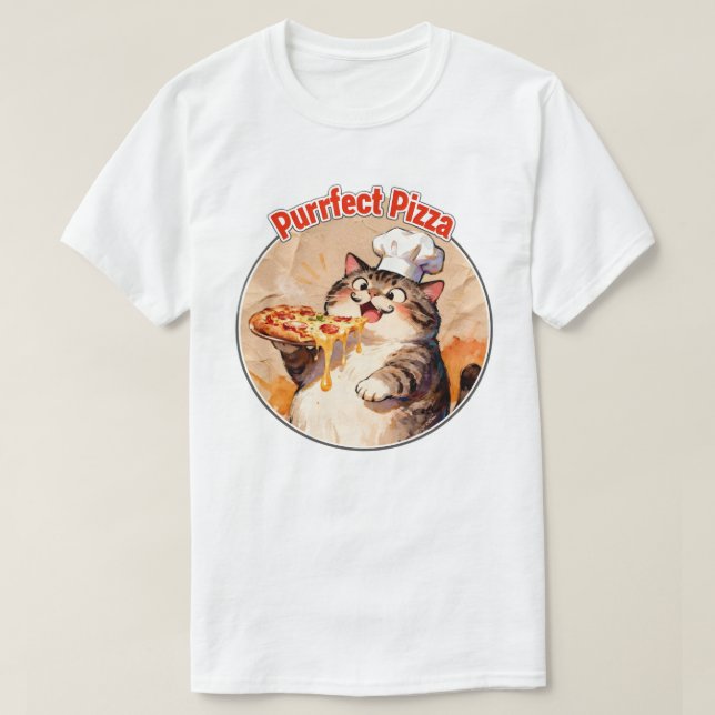 Camiseta Gato Feliz Chef com Pizza (Frente do Design)