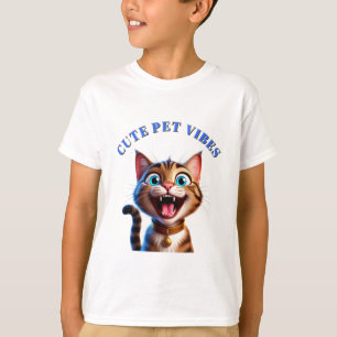 Camiseta Gato Feliz Com Coleira Arte De Desenho Animado De