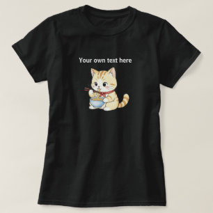 Camiseta Gato Feliz Comendo Macarrão Ramen