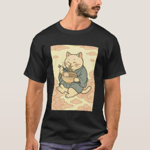 Camiseta Gato Feliz Comendo Ramen nas Nuvens
