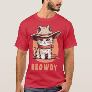 Camiseta Gato Feliz Cowboy Moça Meow Howdy Meowdy 10
