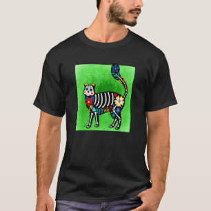 Camiseta Gato Feliz Crânio de Açúcar Calavera Dia De Los Mu
