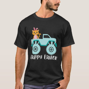 Camiseta Gato Feliz de Páscoa Pilotando Caminhão Monstro Cr