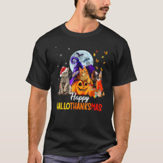 Camiseta Gato Feliz Dia de Ação de Graças Feliz Hallothanks
