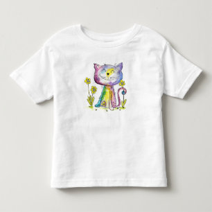 Camiseta Gato Feliz Esbranquiçado e Bonito com Flores Amar