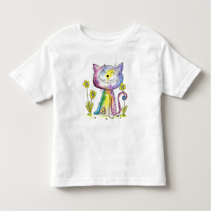Camiseta Gato Feliz Esbranquiçado e Bonito com Flores Amare