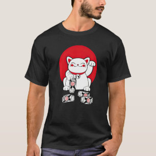 Camiseta Gato Feliz Maneki Neko Bebe Bebida Japonesa
