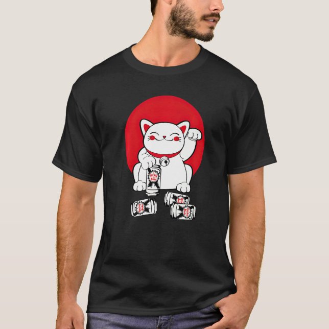 Camiseta Gato Feliz Maneki Neko Bebe Bebida Japonesa (Frente)