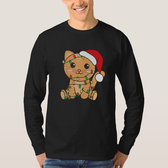 Camiseta Gato Feliz Natal Animais de inverno Gatos Natal (Frente)