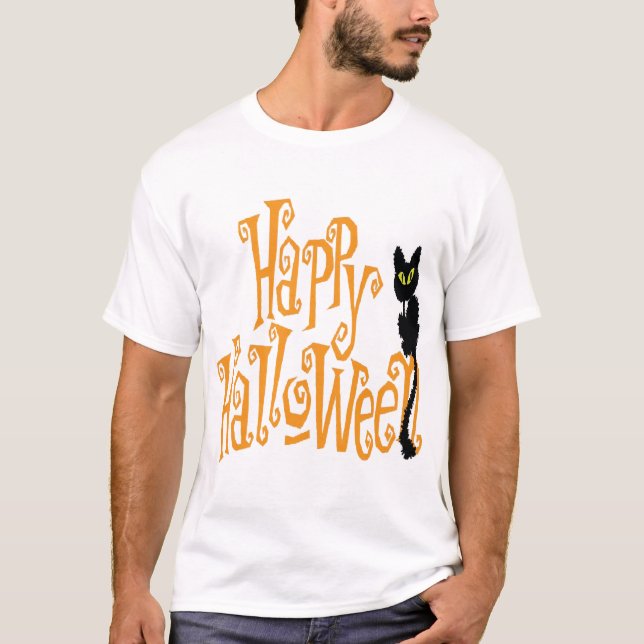 CAMISETA GATO FELIZ NO HALLOWEEN (Frente)