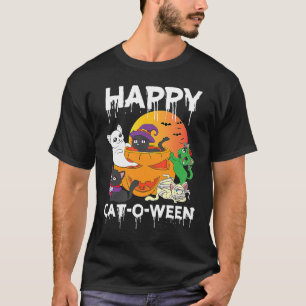 Camiseta Gato Feliz O Dia das Bruxas dos Homens Gatos Celeb
