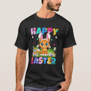Camiseta Gato Feliz Páscoa Caça ao Ovo Coelho Orelha Gato P