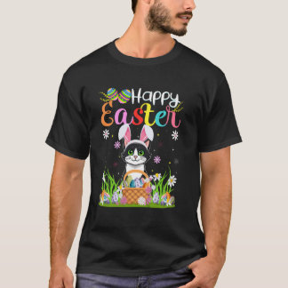Camiseta Gato Feliz Páscoa Caça ao Ovo Coelho Orelha Gato P