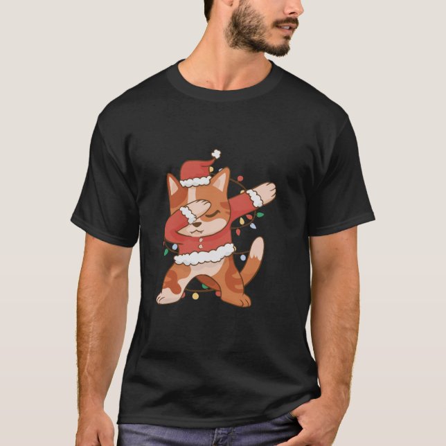 Camiseta Gato festivo de Natal Dab Divertimento (Frente)