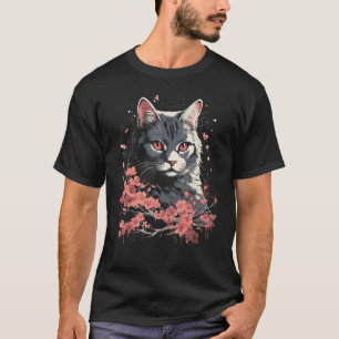 Camiseta Gato Flor de Cerejeira Design Amante de Animais Ja