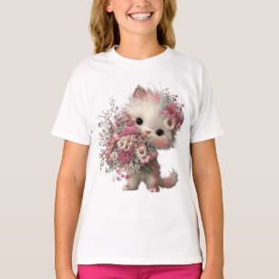 Camiseta “Gato Flor de Rosa” Gatinho Fofo