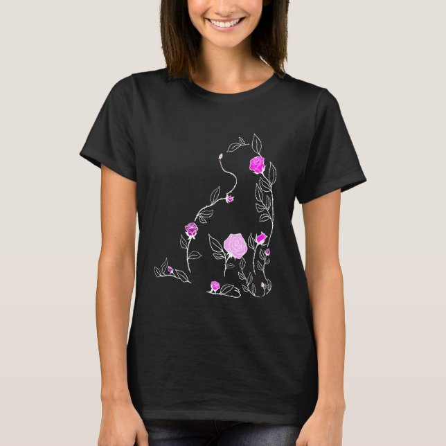Camiseta Gato Flor Rosa Gráfico Rosa (Frente)