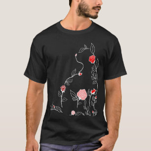 Camiseta Gato Flor Vermelha Gráfico Vermelho