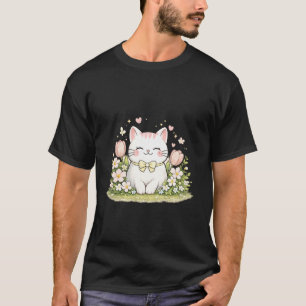 Camiseta Gato Floral da Primavera Adorable Presente para Am