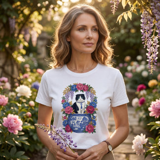 Camiseta Gato Floral Elegante