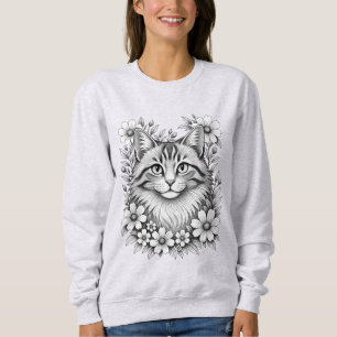 Camiseta Gato Floral em Preto e Branco