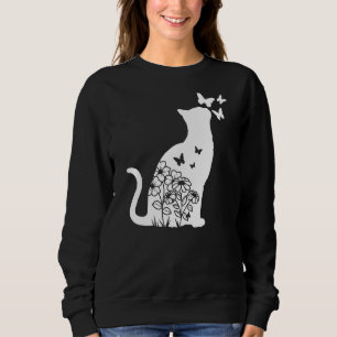 Camiseta Gato Floral Flores Flores Mulheres Raparigas Gatos