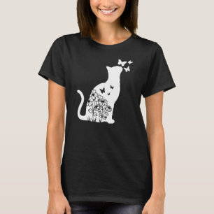 Camiseta Gato Floral Flores Flores Mulheres Raparigas Gatos