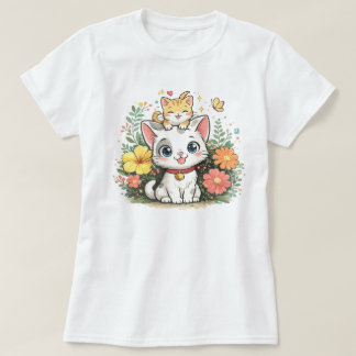 Camiseta Gato Floral Fofo Kawaii Ilustração | Gatinho Adorá