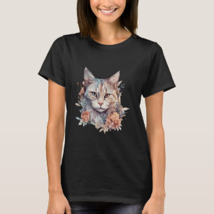 Camiseta Gato Floral Gatinho de Arte Pastel Foguetes Felino
