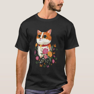 Camiseta Gato Flores Borboletas Gato