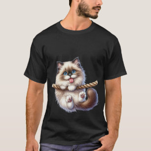 Camiseta Gato Fofinho Pendurado na Corda Arte Divertida ✨🐾