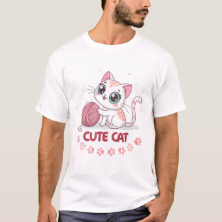 Camiseta Gato Fofo – Adorável Design de Jogo de Linha Kawai