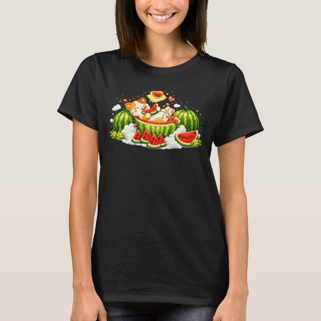 Camiseta Gato Fofo Adormecido na Melancia  (Frente)