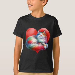 Camiseta Gato Fofo Arco-íris Abraçando Coração Kitty Amor G