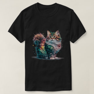 Camiseta Gato Fofo Arco-íris Impressão de Arte em Aquarela