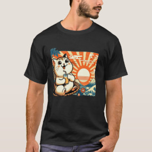 Camiseta Gato Fofo Arte Japonesa Amante de Gatinho Floral P
