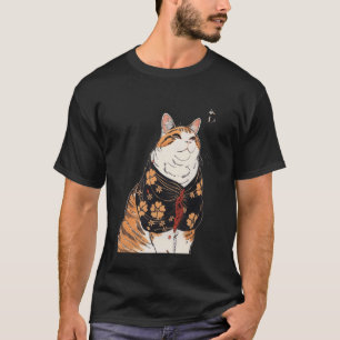 Camiseta Gato Fofo Arte Japonesa Amante de Gatinho Floral V