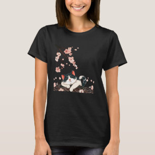 Camiseta Gato Fofo Arte Japonesa Amante de Gatinhos Floral