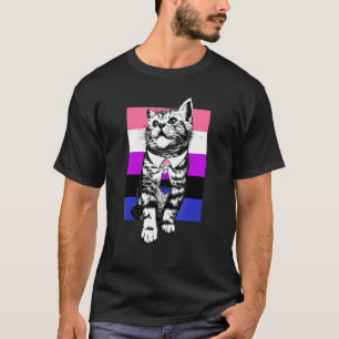 Camiseta Gato Fofo Bandeira Genderfluid do Mês do Orgulho L