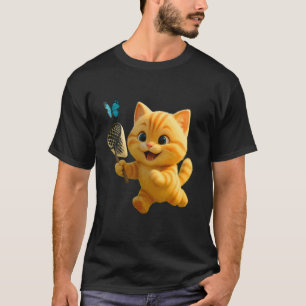 Camiseta Gato Fofo Caçando Borboleta, Leão Animado Adorável