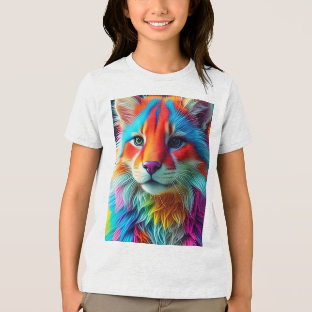Camiseta Gato Fofo Colorido como um Arco-íris-68587 (Frente)