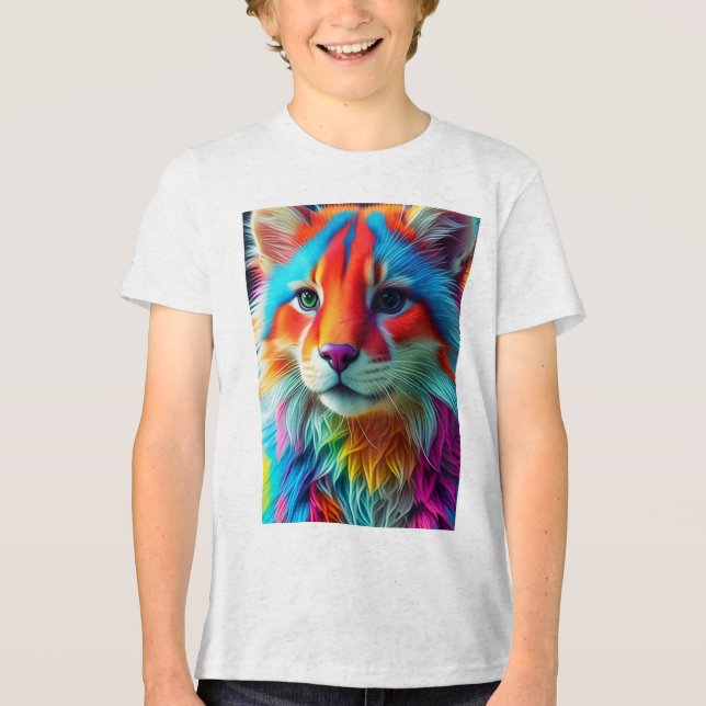 Camiseta Gato Fofo Colorido como um Arco-íris-68587 (Frente)