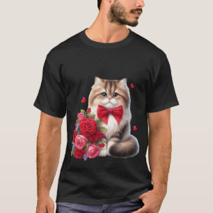 Camiseta Gato Fofo com Buquê de Rosas Vermelhas Arte 🐱🌹
