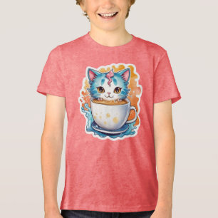 Camiseta Gato Fofo Com Caneca De Café Design De Desenho-946