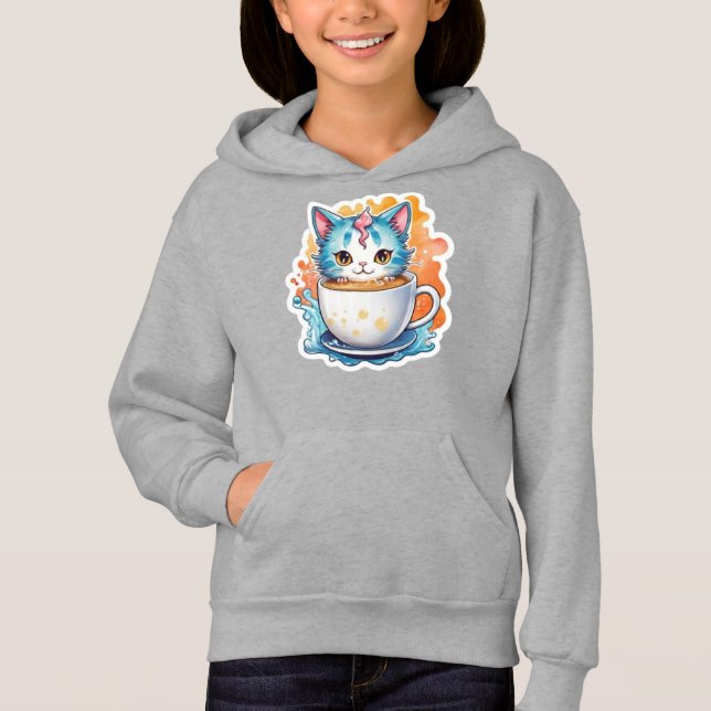 Camiseta Gato Fofo Com Caneca De Café Design De Desenho-946 (Frente)