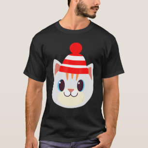 Camiseta Gato Fofo Com Chapéu De Lã Quente Beanie Beany Inv
